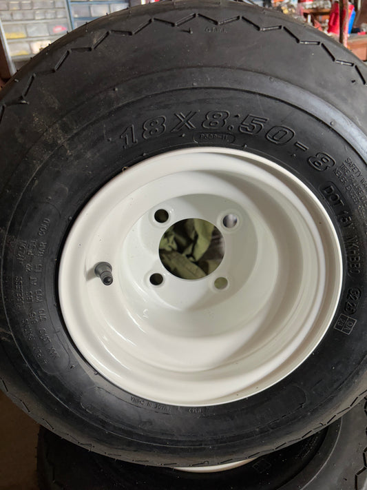 Golf Cart Tire 18 x 8.5 x 8 on white rim Brand New